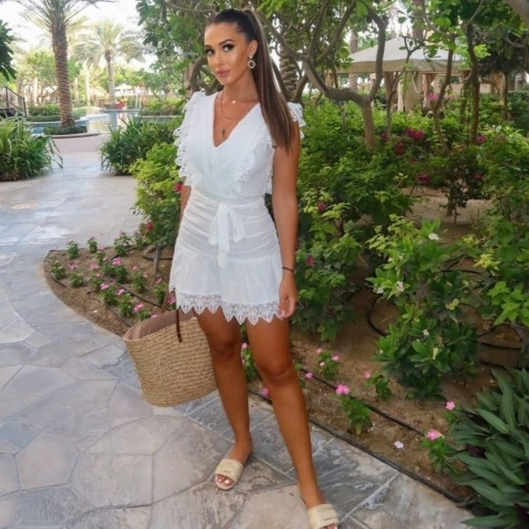 Sleeveless Lace Trim V-Neck Open Back Mini Dress - Picture 6 of 16